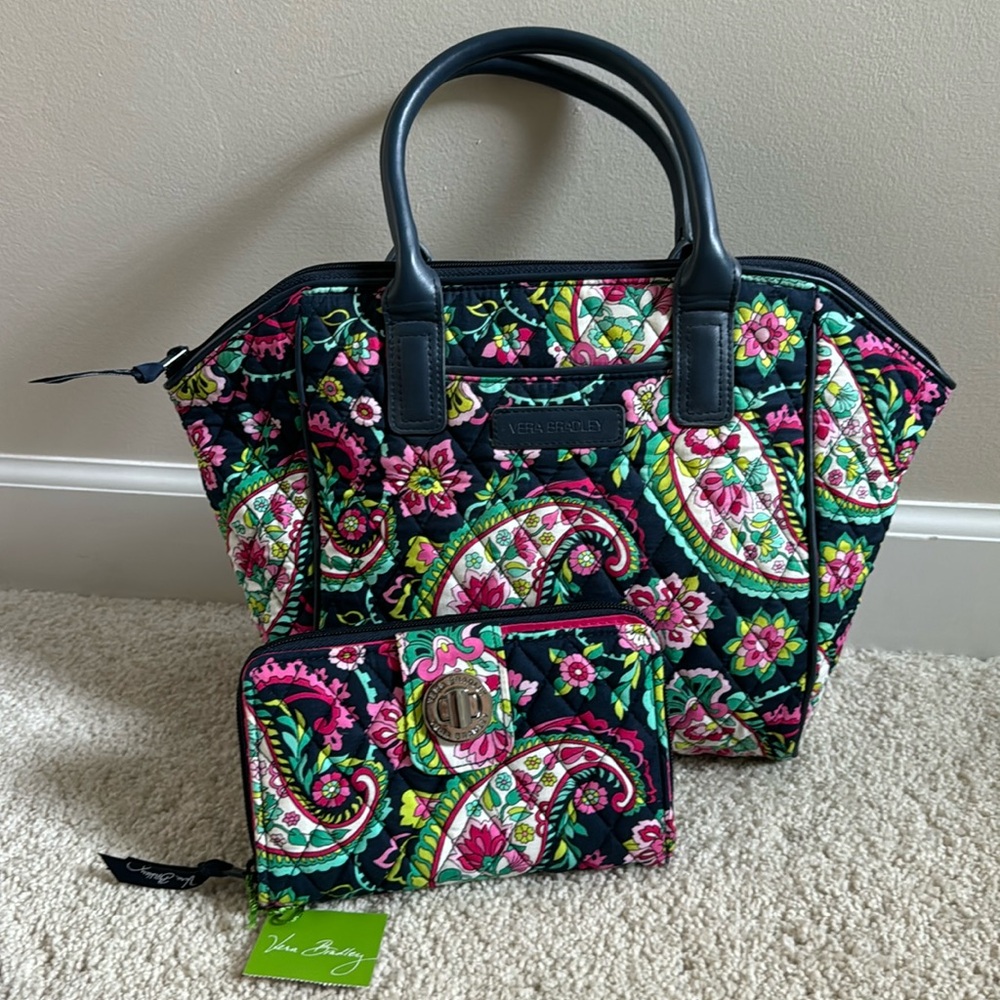Vera Bradley trimmed Petal Paisley satchel/shoulder bag/matching wallet - NWT